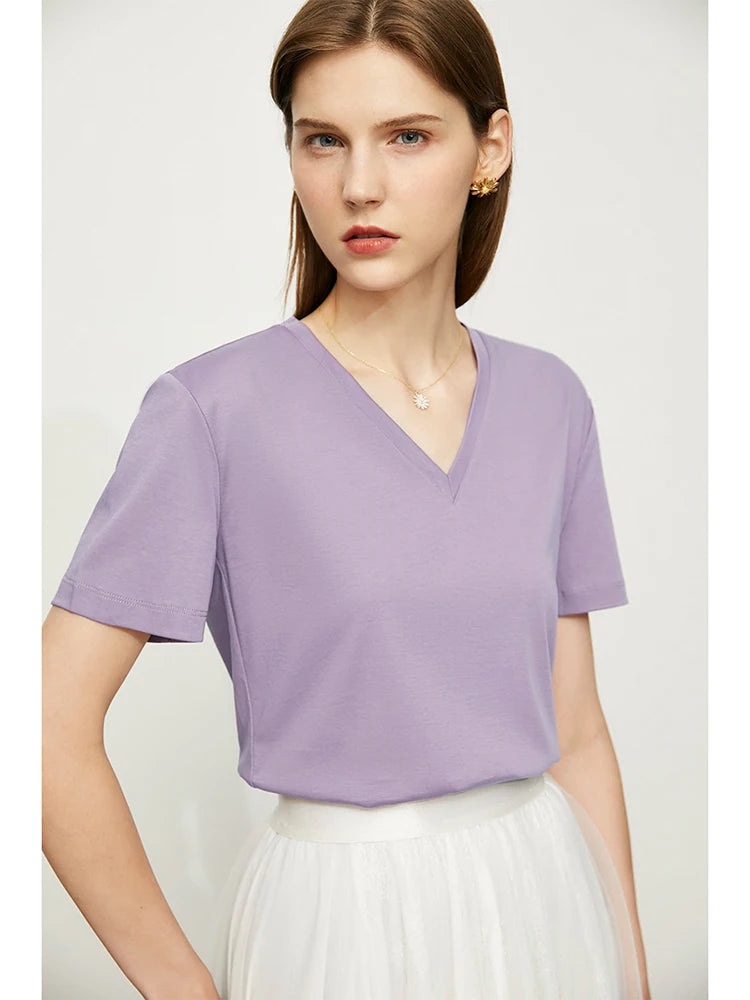 Damen Tops im Minimalismus-Stil mit V-Ausschnitt und kurzen Ärmeln