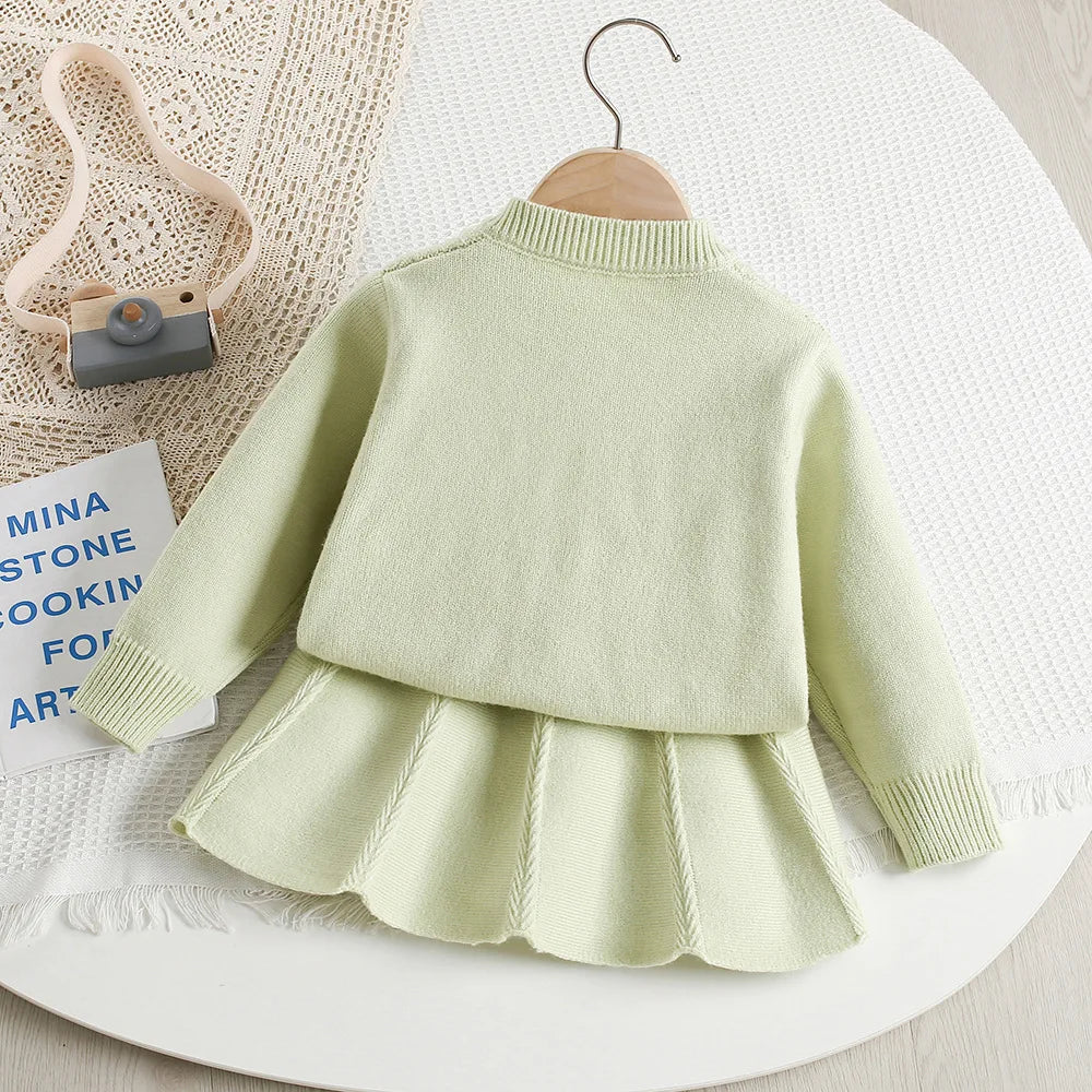 Mädchen Outfit Set aus Einfarbigem Pullover und dünnem Rock für Herbst