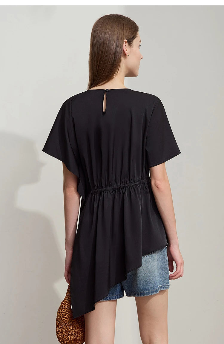 Damen T-Shirt mit rundem Hals und asymmetrischem Design für den Sommer