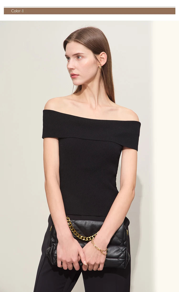Damen Strickpullover im minimalistischen Stil mit schickem Slash Neck Design
