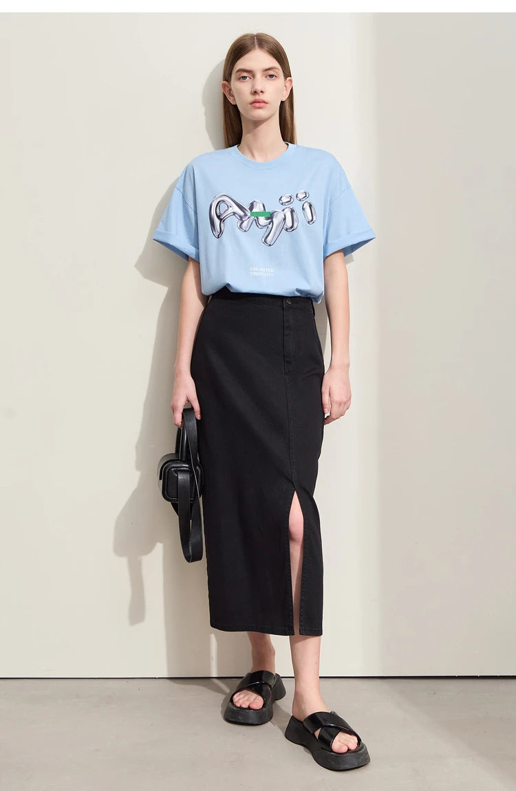 Damen T-Shirts im lässigen Stil mit O-Ausschnitt und modischem Druck
