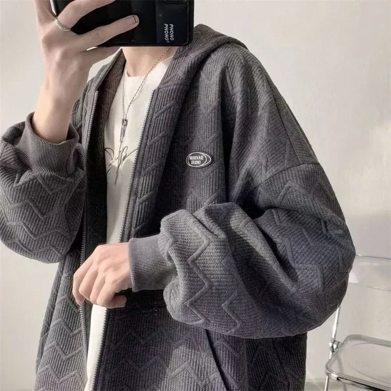 Herren Sweatshirt im Koreanischen Stil mit Kapuze und Taschen