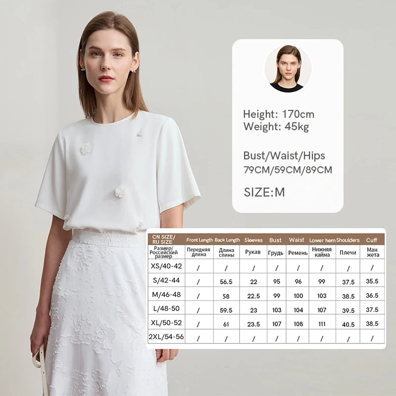 Damen Top im minimalistischen Stil mit elegantem O-Ausschnitt und Pailletten-Blume