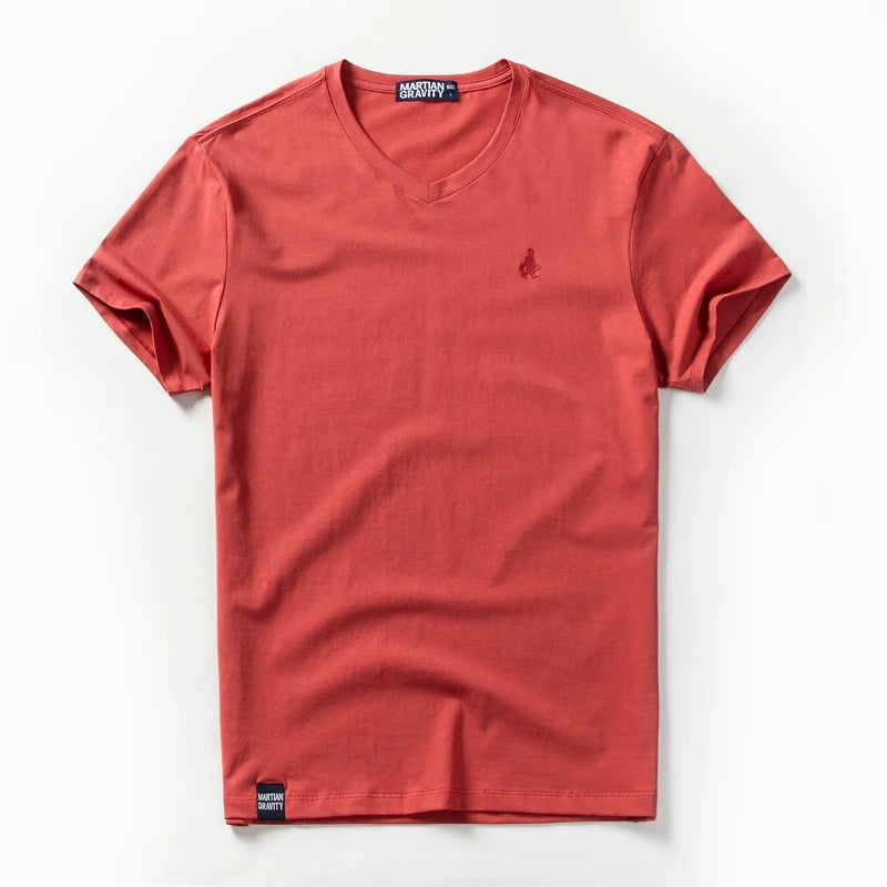 Männer T-Shirt aus einfarbigem Baumwollstoff mit V-Ausschnitt und kurzen Ärmeln