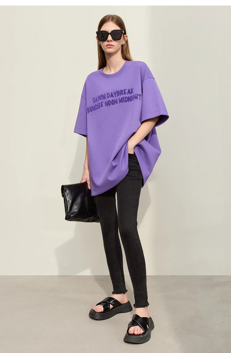 Damen T-Shirts mit Rundhalsausschnitt und losem, lässigem Schnitt mit Stickerei