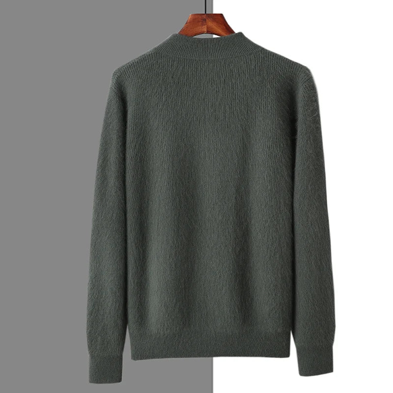 Pullover aus 100 % reinem Nerz-Kaschmir für Herren, Stehkragen, verdickte Strickjacke, Herbst/Winter, warm, lässig, gestrickt, große Oberteile mit Reißverschluss