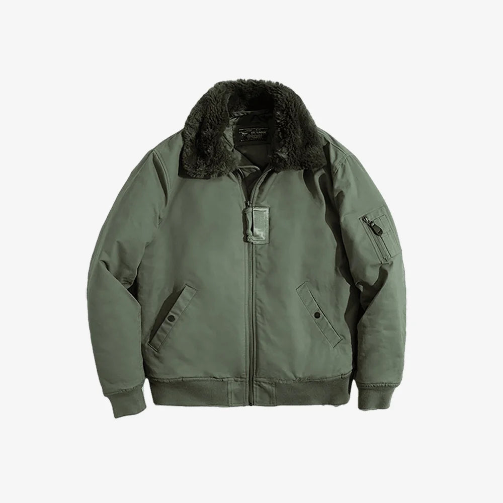 Herren Bomberjacke Vintage Kunstkaninchenfell Revers Signatur-Armtasche Winter