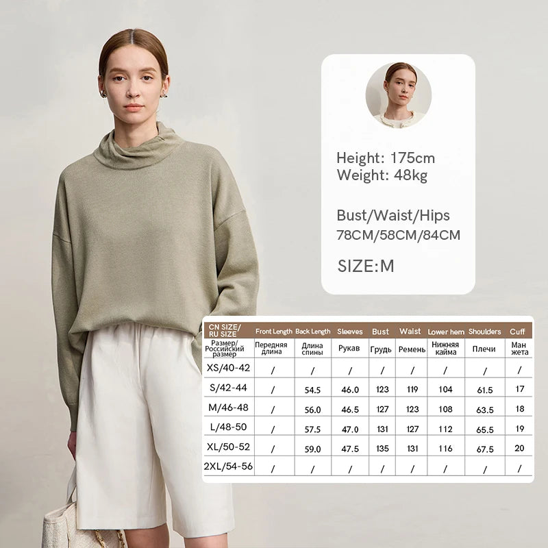 Damen-Rollkragenpullover locker Wolle-Mix Raglan lang Winter