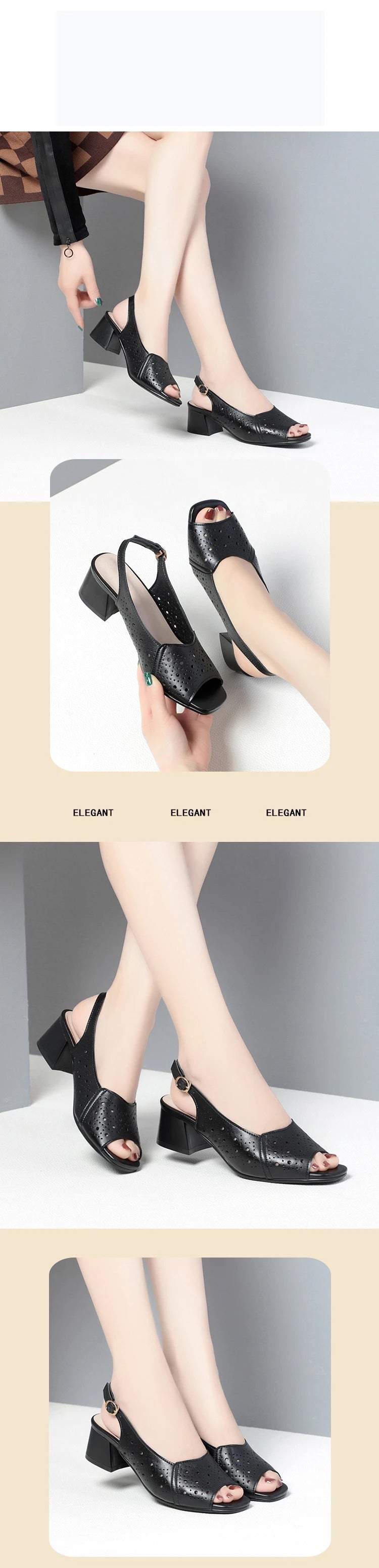 AIYUQI Sandalen für Damen, Sommer, 2022, neue Fishmouth-Sandalen aus echtem Leder, Blockabsatz, große Größe, Sandalen für Mütter mittleren Alters