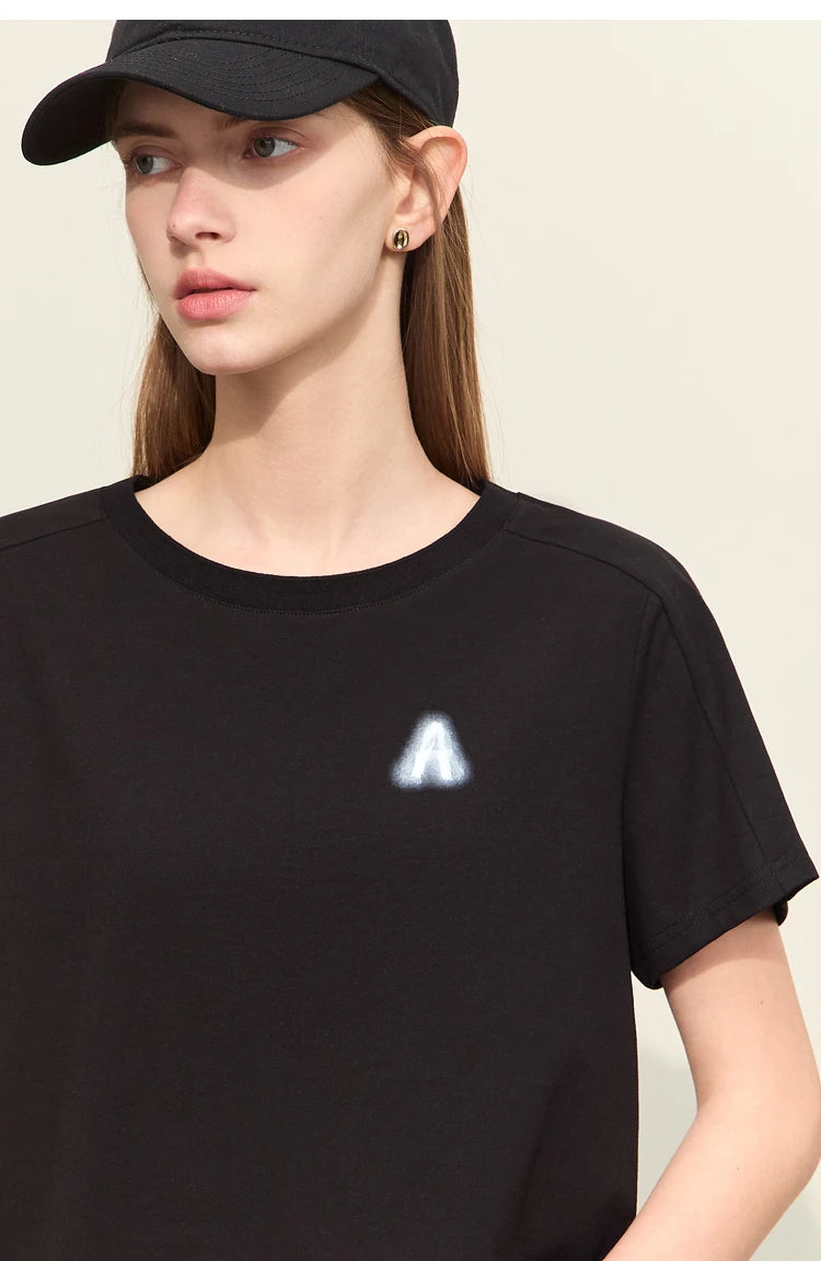 Damen T-Shirts im minimalistischen Stil mit lässigem O-Ausschnitt und Druck