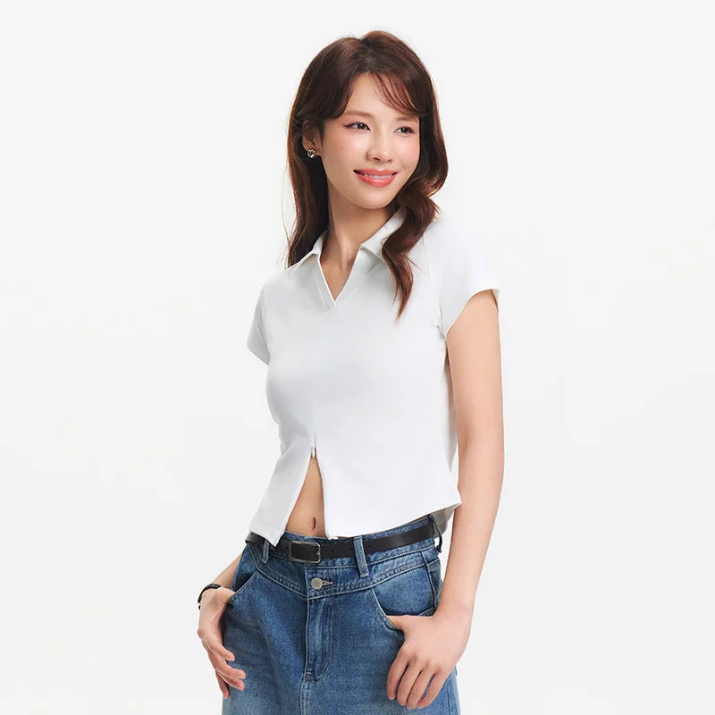 Semir Poloshirt für Damen, abgeschnittene Raglanärmel, schmale Passform, 2025, Sommer, neues einfarbiges Designer-Pendler-Top