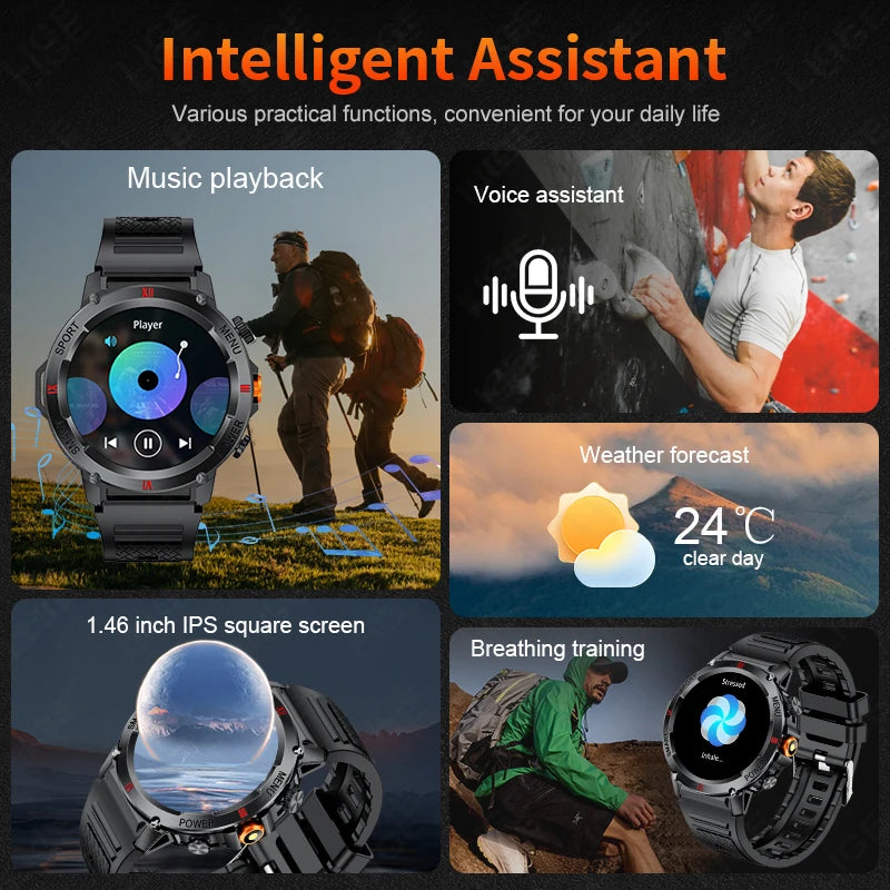 LIGE 2025 Neue Outdoor Smartwatch LED Taschenlampe Männer IP68 Wasserdichte Bluetooth Anruf Sport Fitness Track Smart Uhr Für Xiaomi