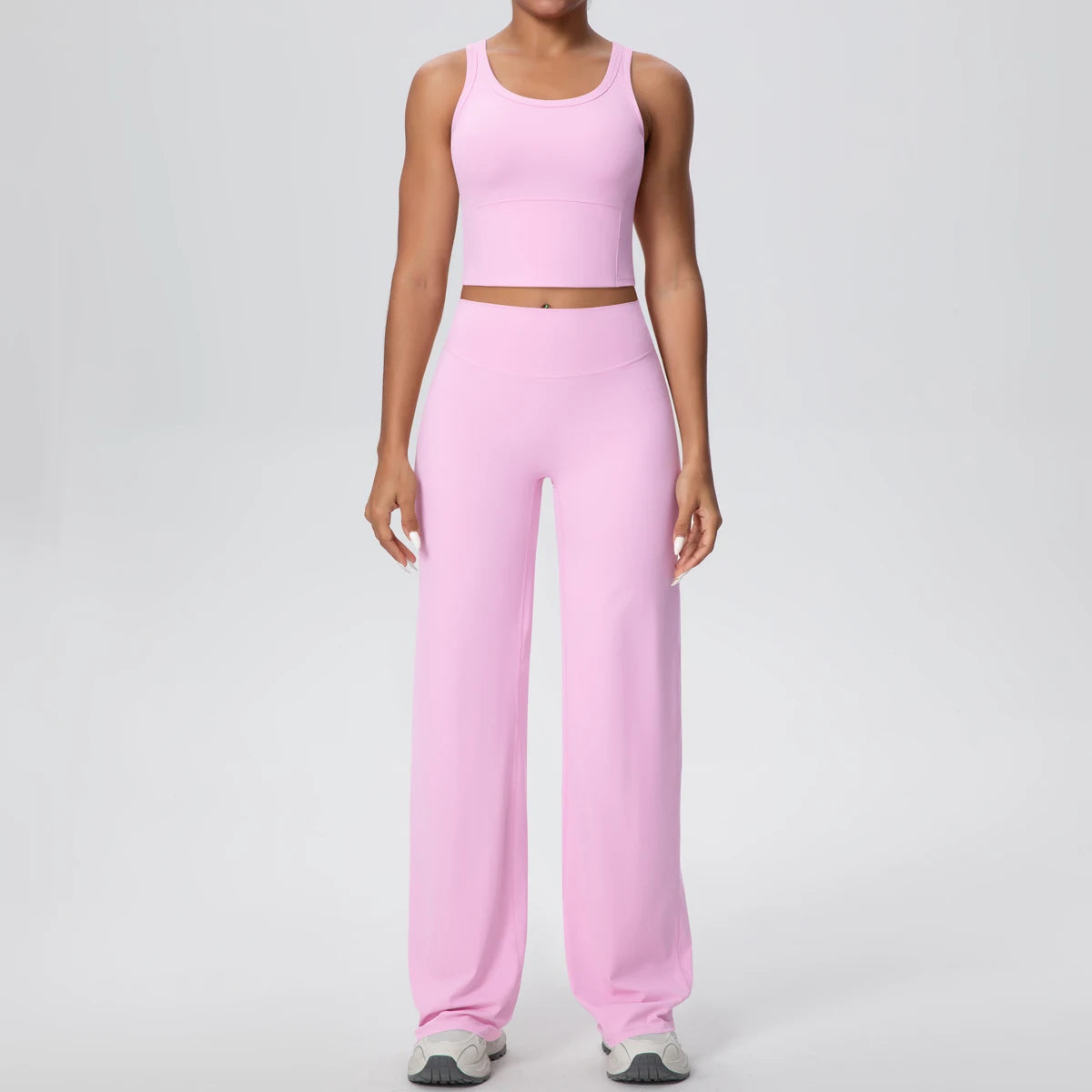 Damen-Yoga-Set aus Crop-Top und weitem Hosenbein, helles Rosa