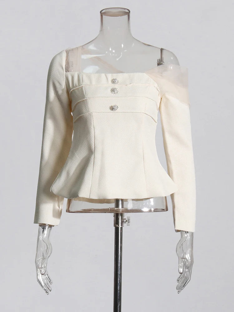 Eleganter Damen-Blazer mit Diamant-Patchwork, Notch-Kragen und langen Ärmeln – stilvoll und vielseitig.