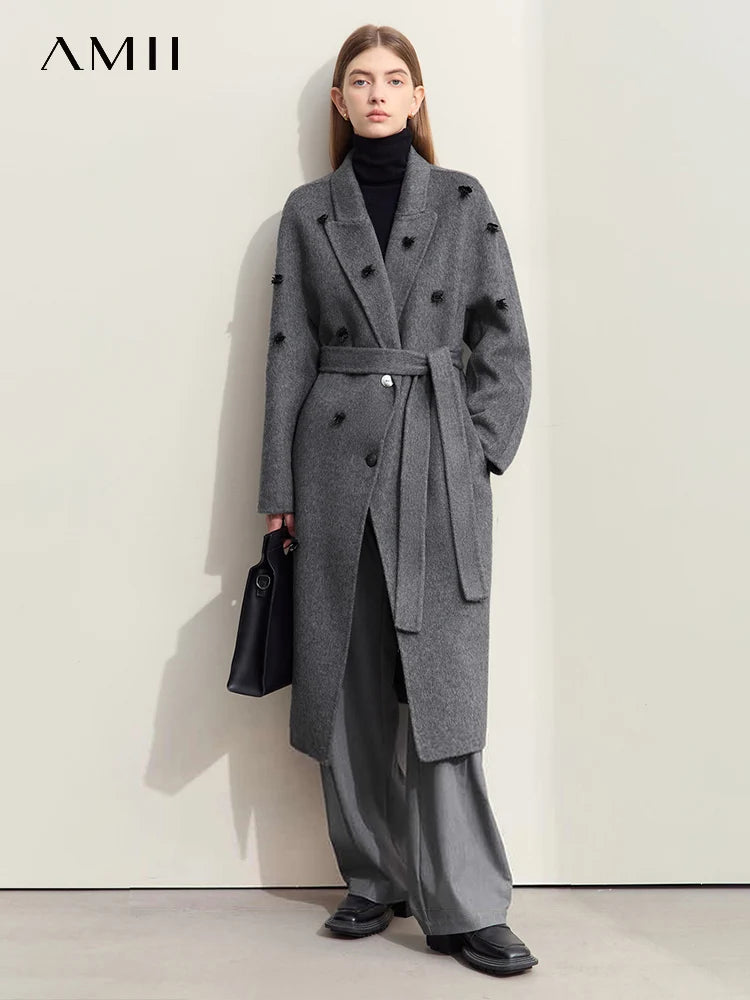 Frauen Winterkleid aus Wolle mit Turn-Down Kragen und Taschen