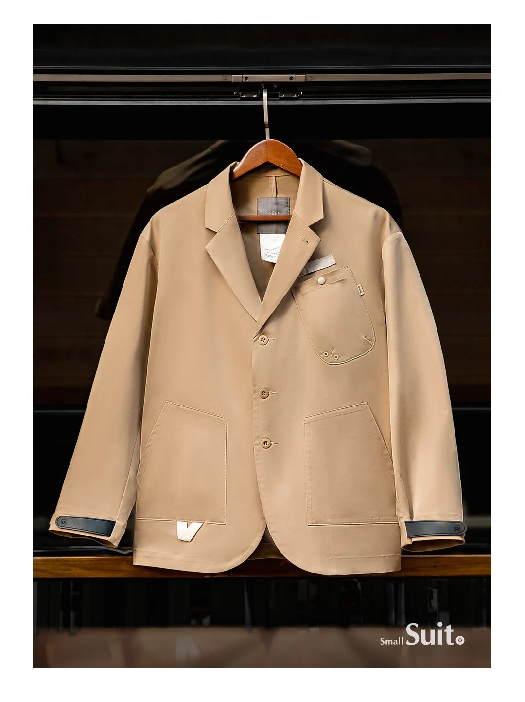 Herren Frühlingsjacke Lässig Einreihiger Blazer Reverskragen Mehrere Taschen Vintage