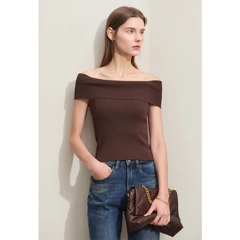 Damen Strickpullover im minimalistischen Stil mit schickem Slash Neck Design