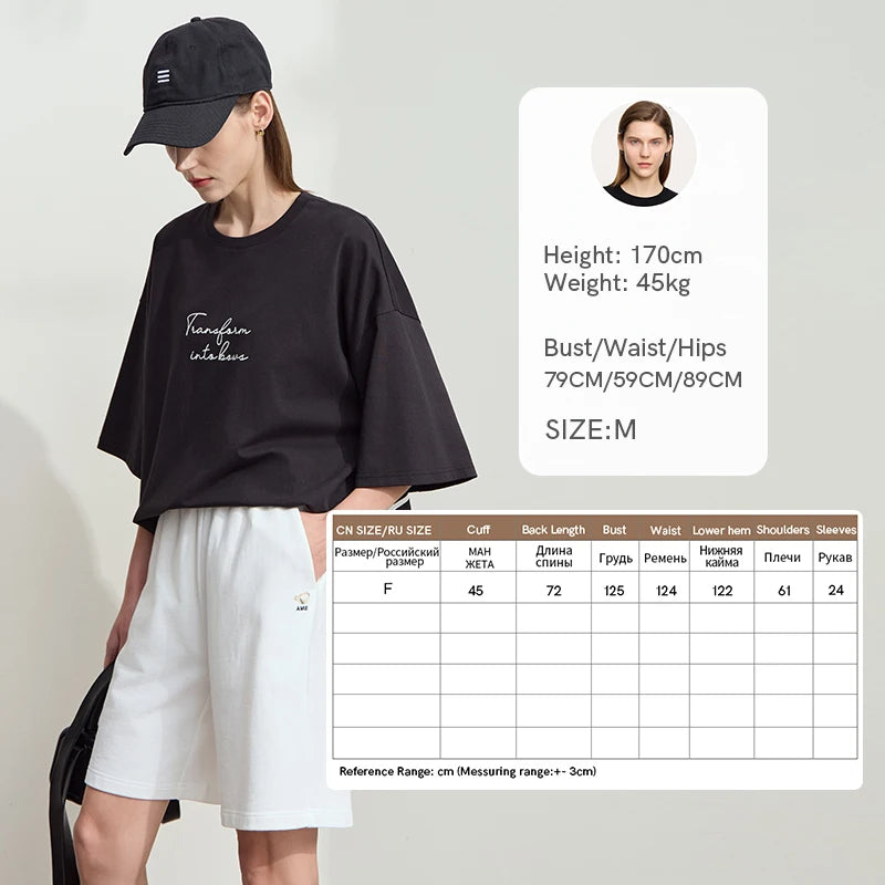 Damen T-Shirt aus ultraloch Stretch-Baumwolle mit Buchstaben-Bowknot-Aufdruck