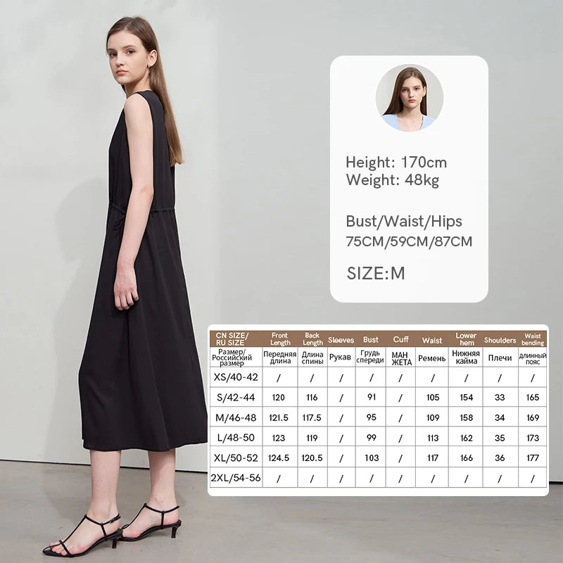 Leichtes Damen Sommer Kleid Lang Ärmellos Schlichte Eleganz