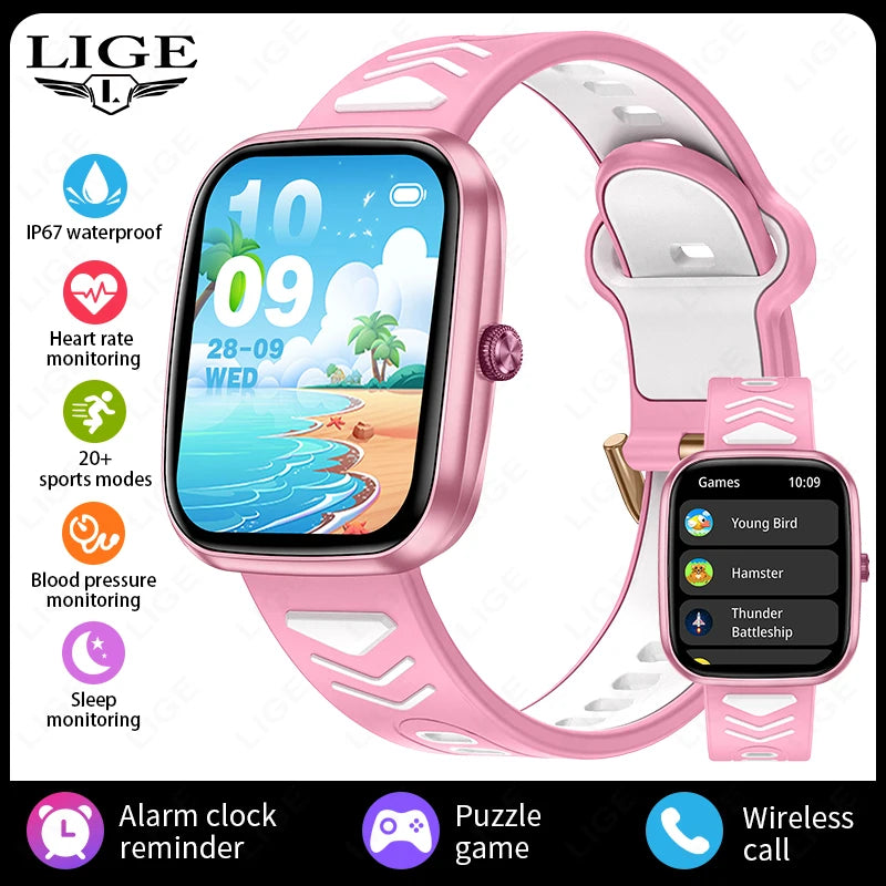 LIGE Neue Kind Smart Uhr Kinder Anruf Gesundheit Monitor Wasserdichte Smartwatch Wecker Student Uhren Kinder Jungen Mädchen Geschenk