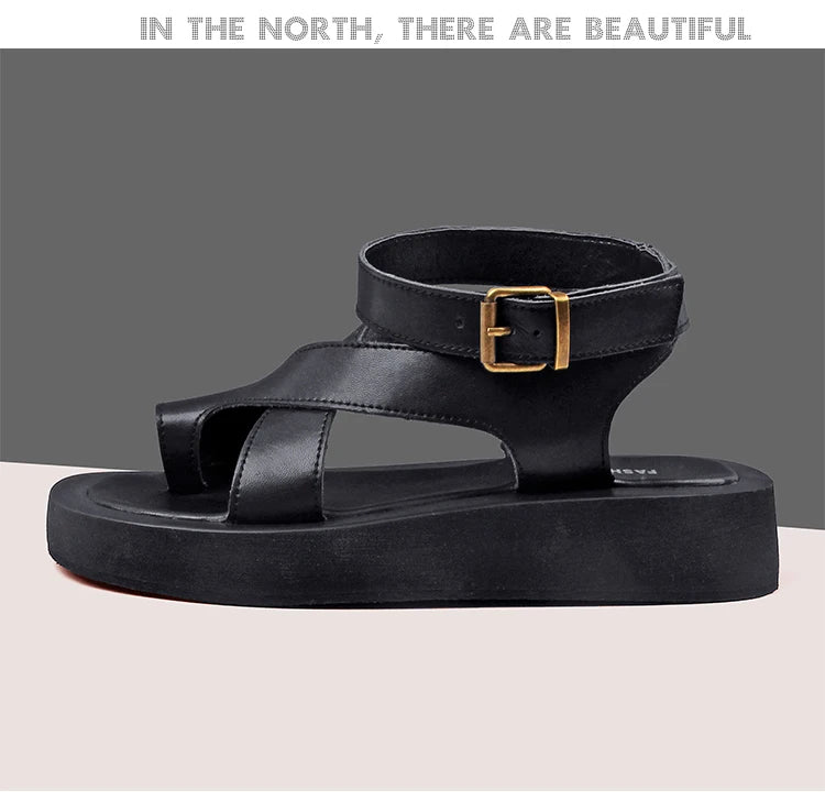 AIYUQI Sandalen Frauen Echtes Leder 2025, Sommer Neue Clip Toe Sandalen Damen Römischen Frauen Schuhe Muffin Sandalen WHS MTO