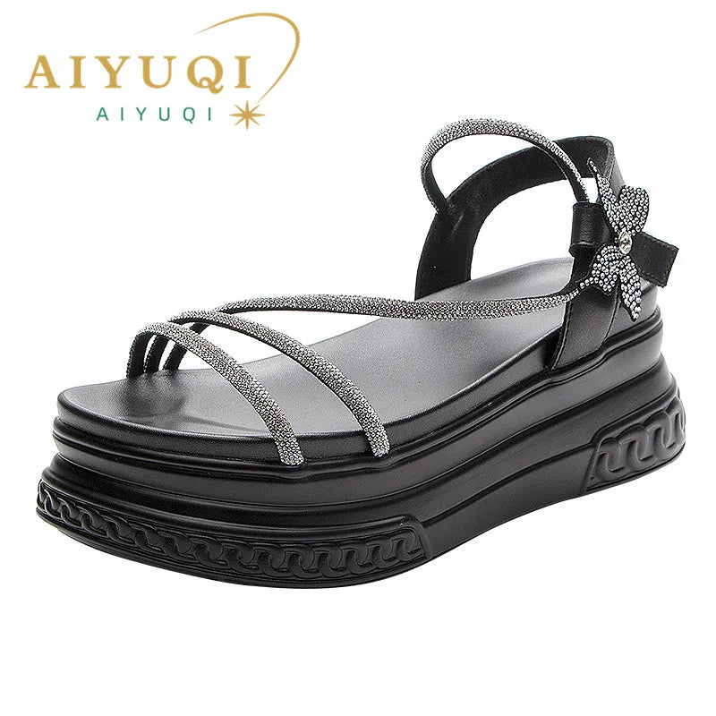 Damen Plattform Sandalen 7cm Strass Koreanisch