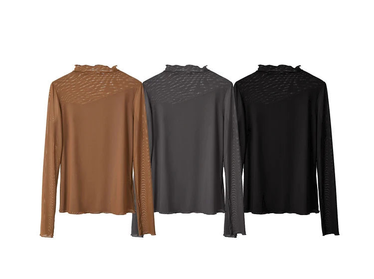 Damen Mesh-T-Shirt im minimalistischen Design mit halbhohem Ausschnitt