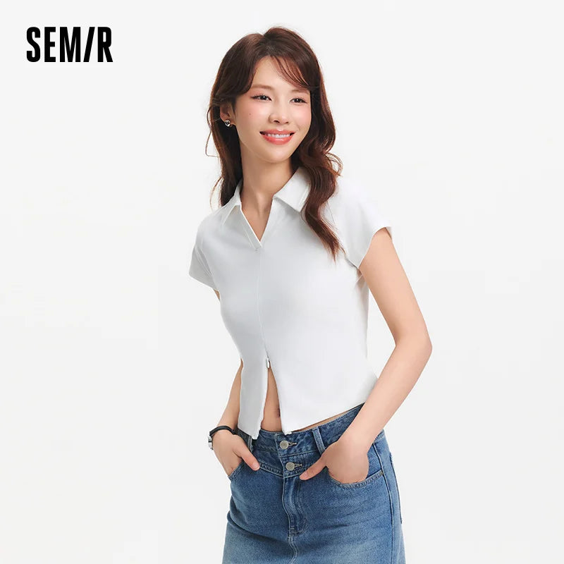 Semir Poloshirt für Damen, abgeschnittene Raglanärmel, schmale Passform, 2025, Sommer, neues einfarbiges Designer-Pendler-Top