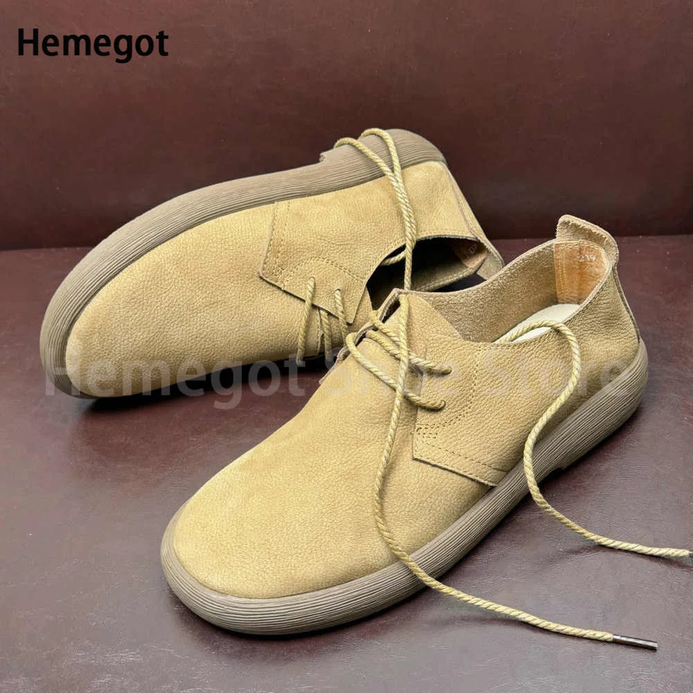 Big Round Toe Men's Shoes Soft Leather Soft Soled Flats Breathable Durable Casual Shoes Handmade Lace-Up Shoes Men's Shoes