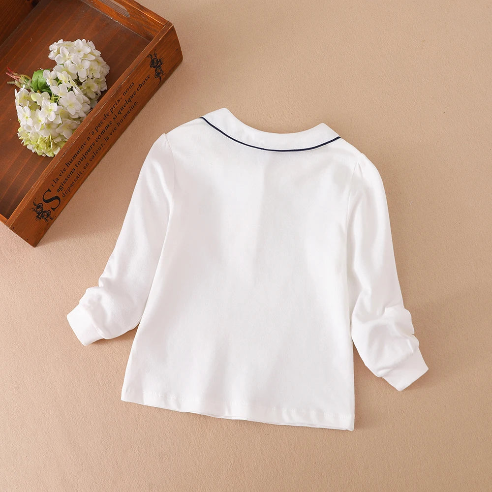 Mädchen-Shirt 2025, neues Kinder-Baby, niedliches Langarm-Top, junge Mädchen, Baumwolle, Stickerei-Shirt