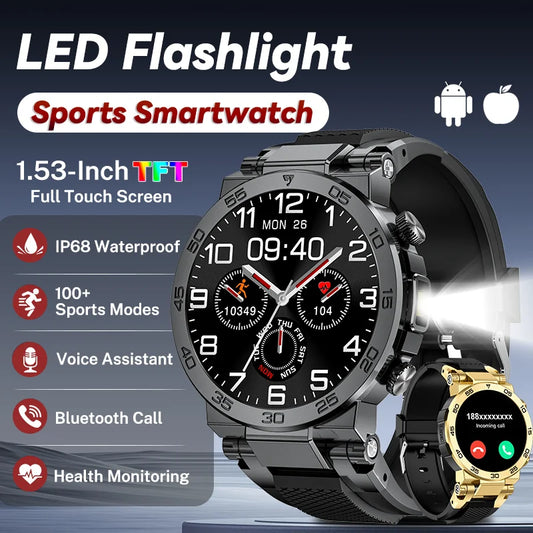 LIGE 2025 Neue Taschenlampe Smartwatch Wasserdicht 100 + Sport Herzfrequenz Blut Sauerstoff BT Anruf Outdoor Smart Uhr Für Android iOS