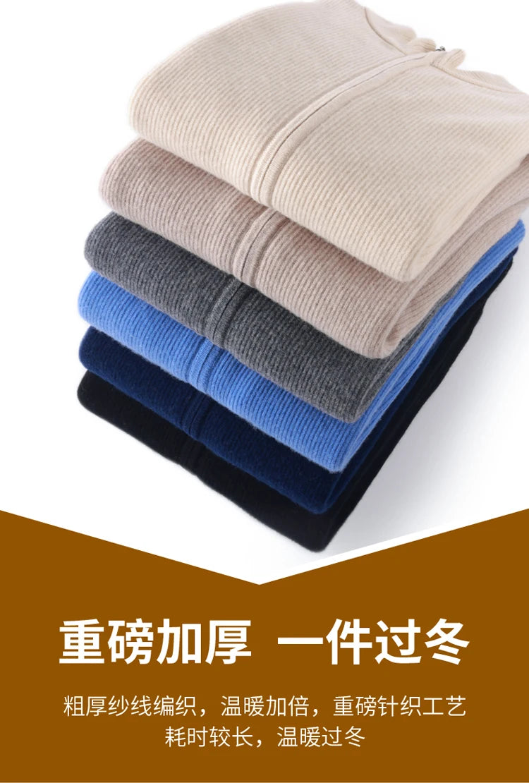 Stehkragen Reißverschluss Strickjacke Pullover Herrenmantel Business Casual Herbst Winter neue reine Wolle Strickjacke Männer Doppeltaschen