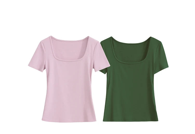 Damen Tops und T-Shirts im minimalistischen Stil mit quadratischem Kragen
