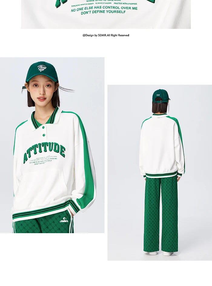 Semir 2024 POLO Shirt Frauen Oversize Brief gedruckt Kontrast Farbe Sport Mode grundlegende Neue Frühling Tops Shirt