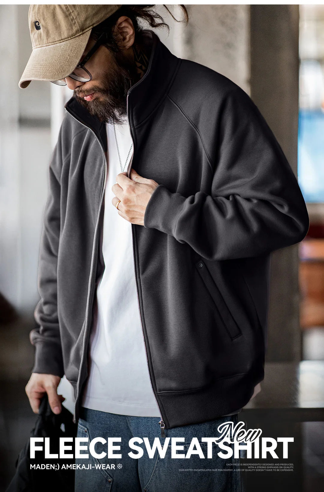 Herren Strickjacke Polarfleece Stehkragen Sport Reißverschlussjacke warmer Mantel