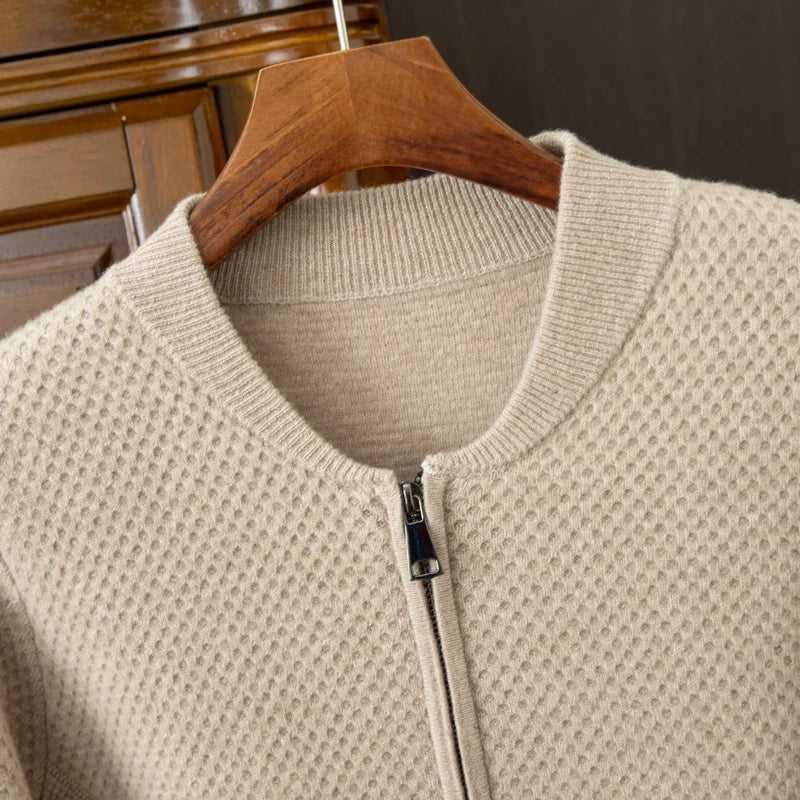 Herren-Strickjacke mit Baseball-Kragen, 100 % reine Wolle, Herren 2024, Herbst und Winter, verdickter lässiger Strickpullover, Jacke, Outdoor-Blazer
