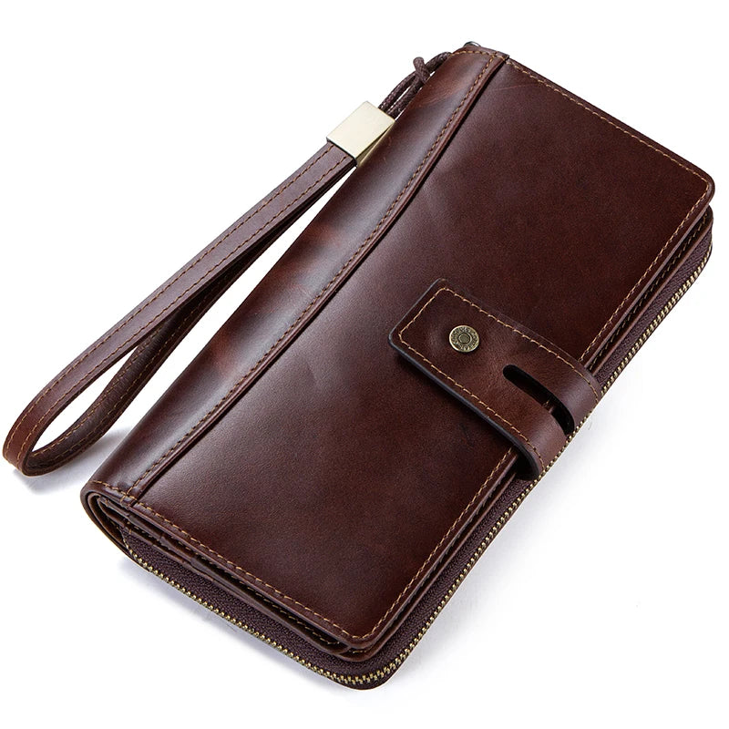 Herren Echtleder Clutch Lange Vintage Geldbörse Reißverschluss Kartenhalter Münzfach
