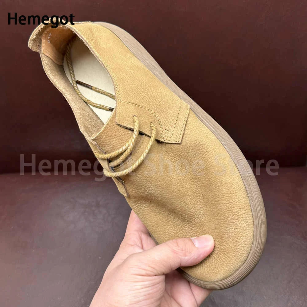 Big Round Toe Men's Shoes Soft Leather Soft Soled Flats Breathable Durable Casual Shoes Handmade Lace-Up Shoes Men's Shoes