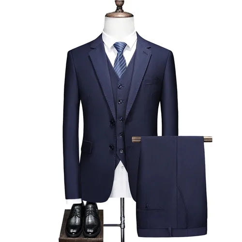 Hochwertiger Herrenanzug 3-teilig: Sakko, Weste, Hose – Eleganter Business- und Hochzeitslook in Uni-Farben
