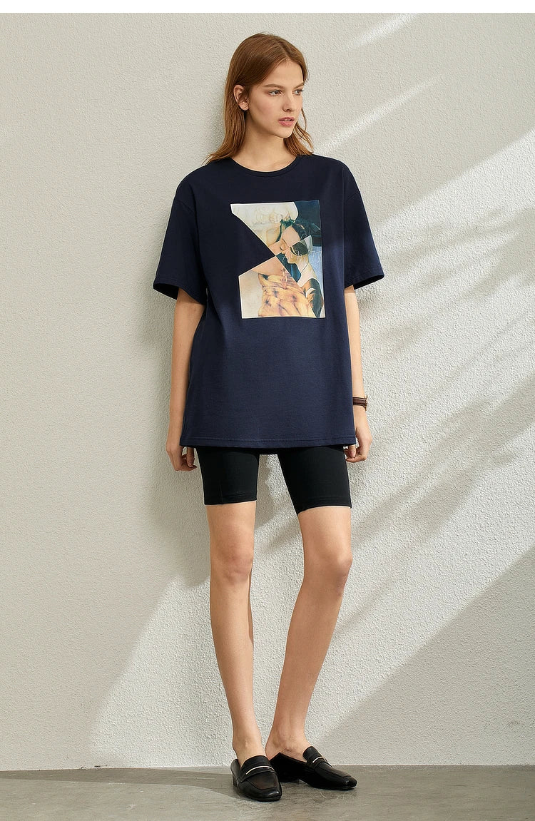 Damen T-Shirt im minimalistischen Sommer-Stil mit lässigem Patchwork-Design