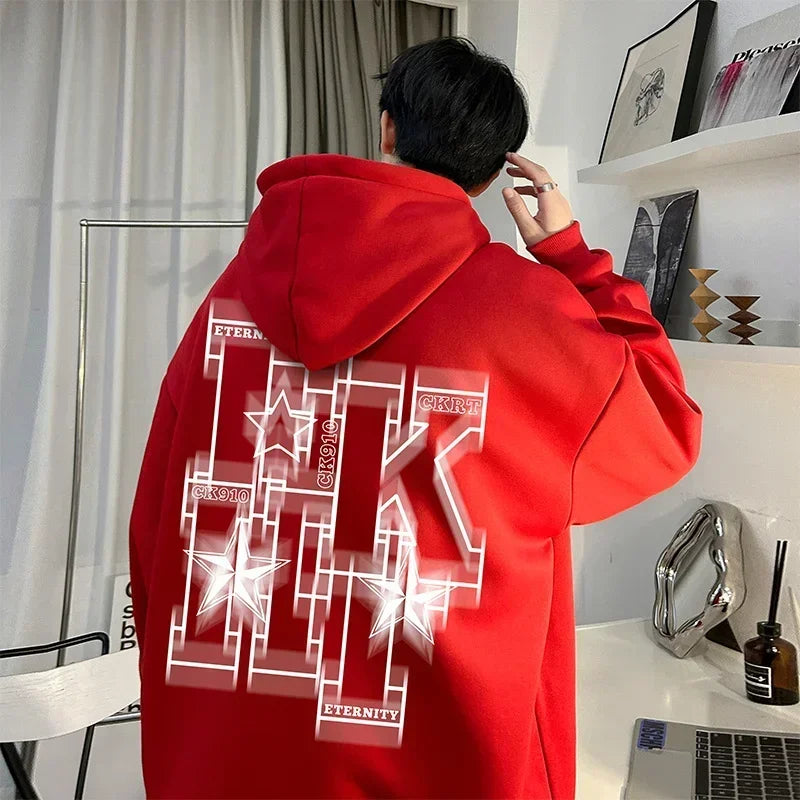Herren Übergroße Hip Hop Hoodies mit Kapuze und Brief-Druck für Herbst