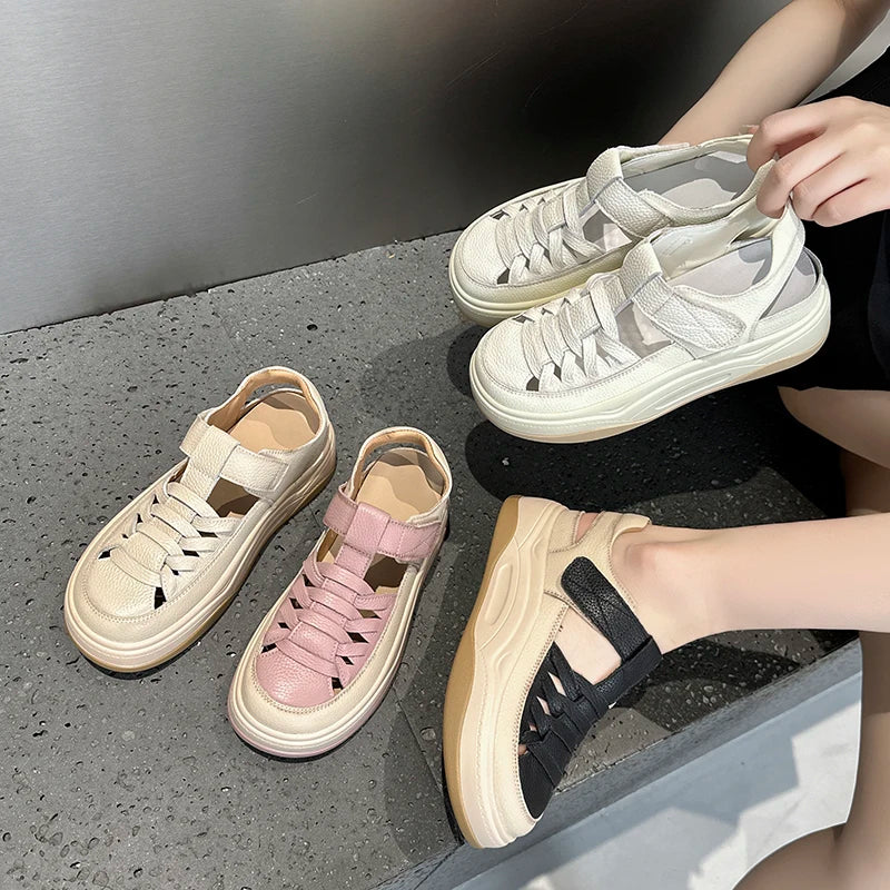 AIYUQI 2025, neue frauen turnschuhe schuhe Sommer dicken sohlen hohl frauen sandalen Große-größe casual schwein käfig weibliche schuhe