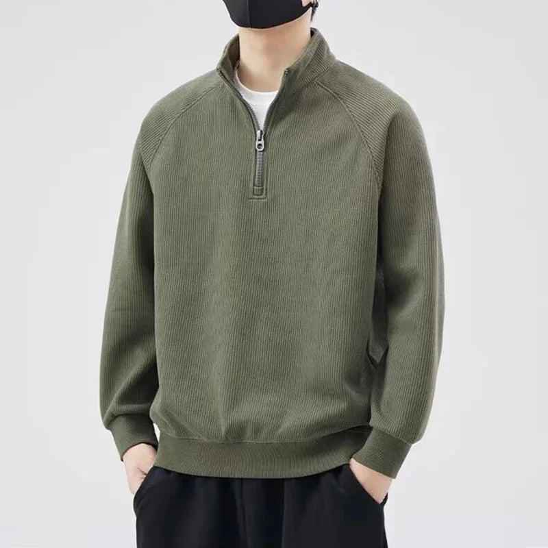 Männer Pullover im y2k Vintage Stil mit Stehkragen und halbem Reißverschluss
