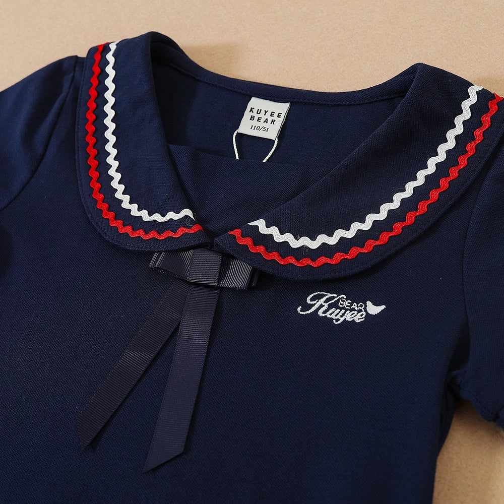 Mädchen Kleid Schuluniform Umlegekragen Kleider 5-12 Jahre Kinder Preppy Kleidung Kinder Sommer Kurze Ärmel Kleidung
