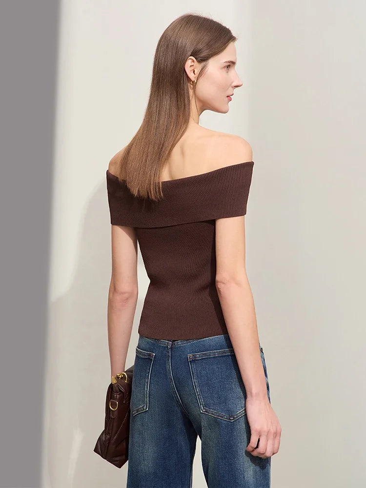Damen Strickpullover im minimalistischen Stil mit schickem Slash Neck Design