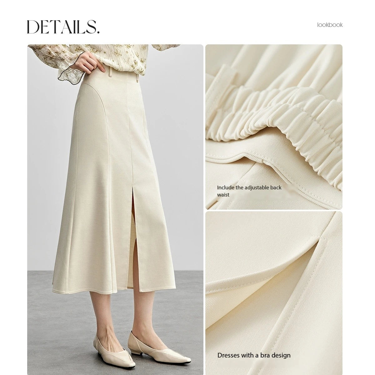 Damen Midi-Langrock aus Twill mit hoher Taille und Schlitz am Saum