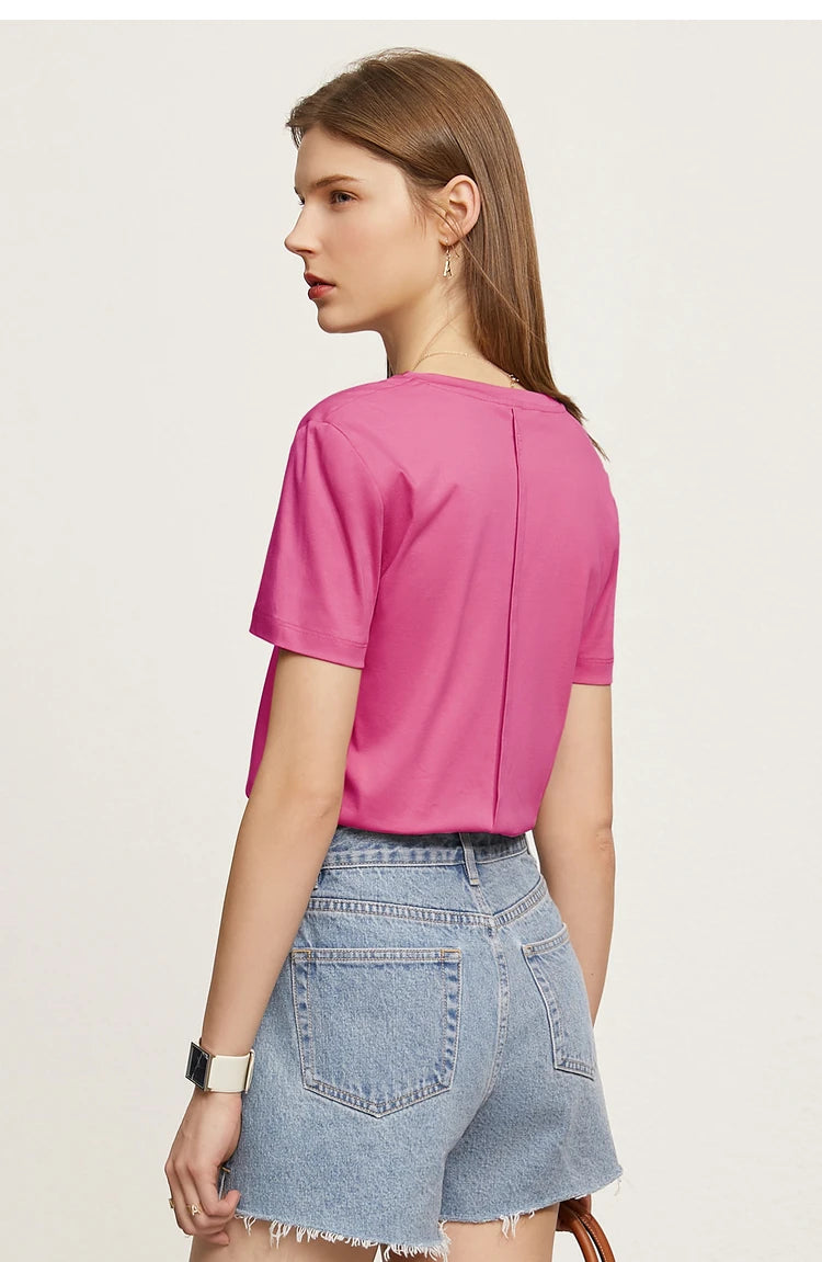 Damen Tops im Minimalismus-Stil mit V-Ausschnitt und kurzen Ärmeln