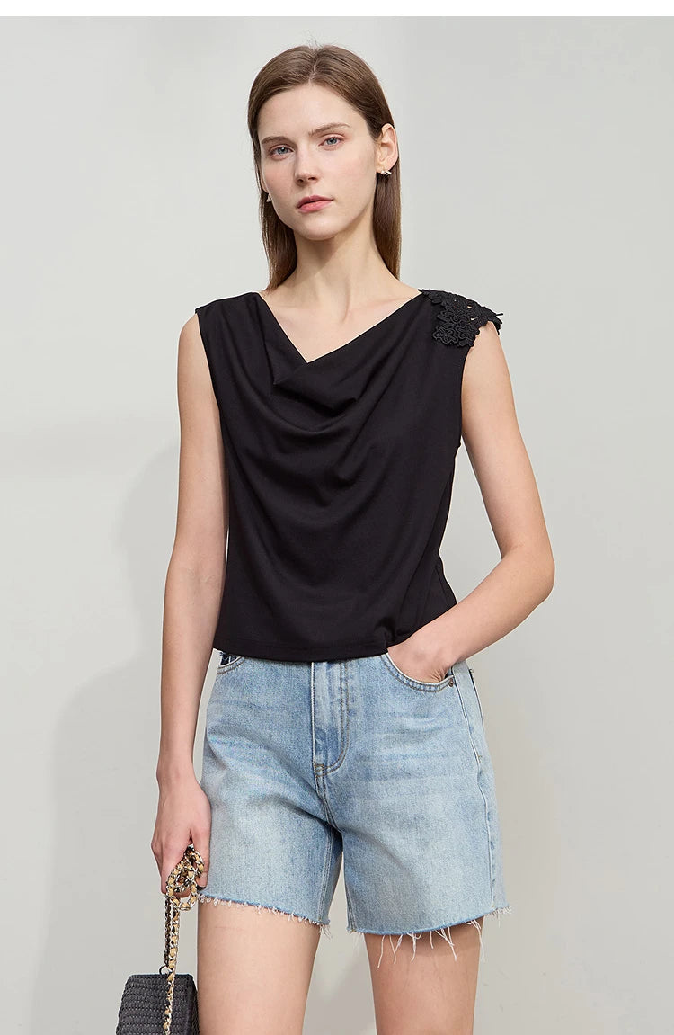 Damen Casual-T-Shirt im minimalistischen Stil mit Swing-Kragen und ärmellos