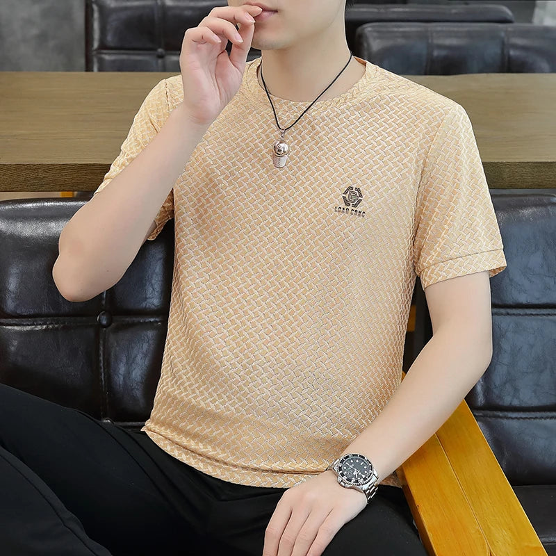 Männer T-Shirt aus Luxus-Eis-Seide mit O-Ausschnitt und kurzen Ärmeln