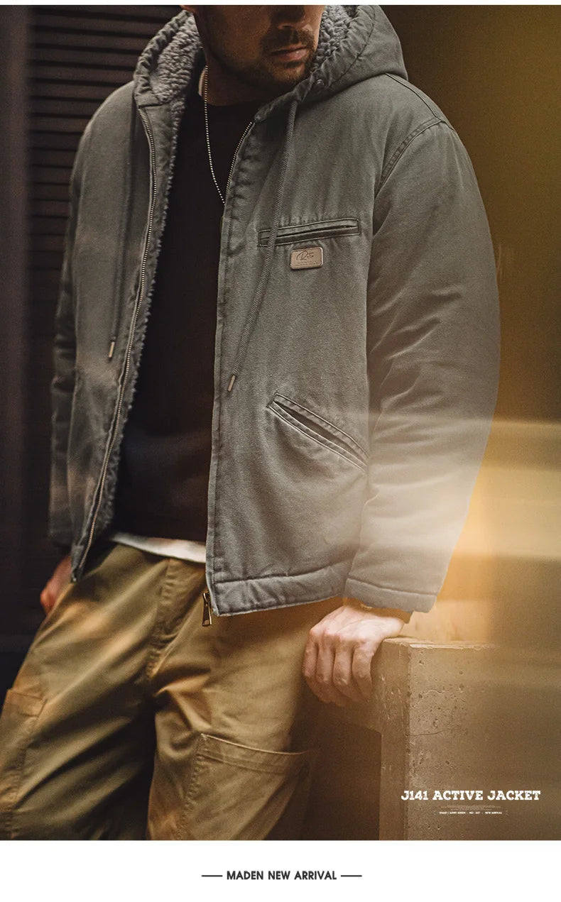 Herren Kapuzenjacke Einfarbig Sherpa-Fleece Baumwolle Taschen